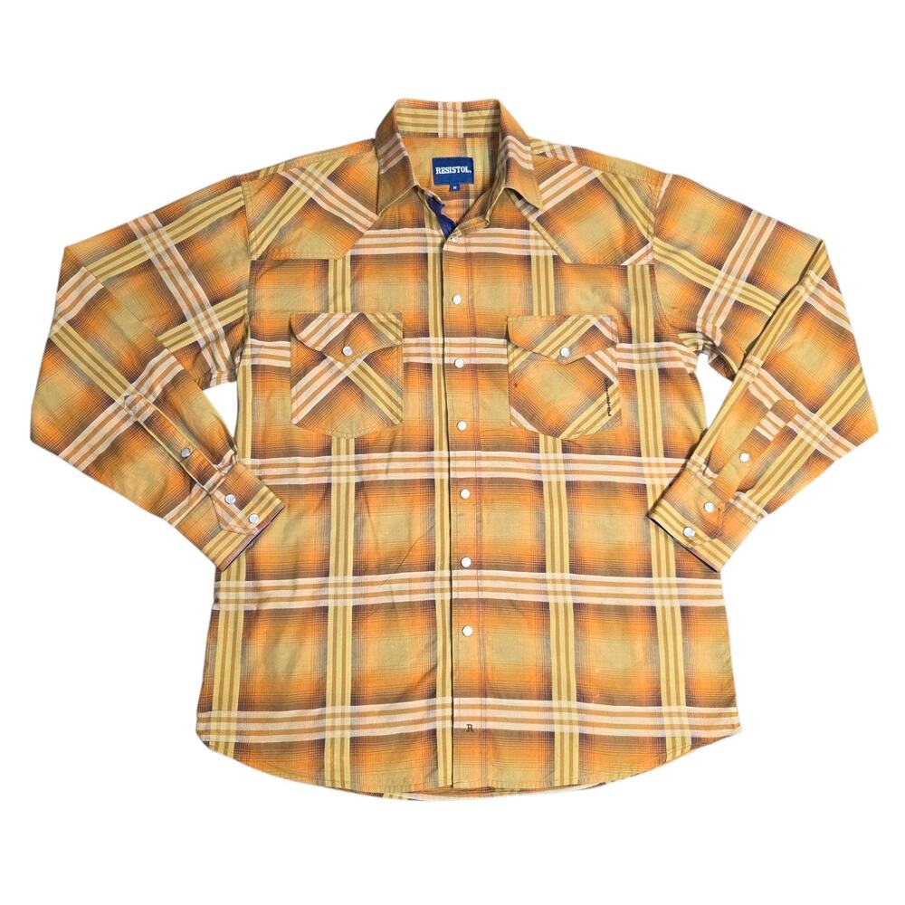 Resistol Vtg Womens Yellow Plaid Pearl Snap Shirt Longsleeve Rodeo Bar Medium‎